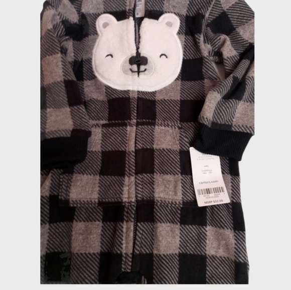 Carter's Bear Buffalo Check Hooded Jumpsuit Sz.18M - Picture 4 of 11
